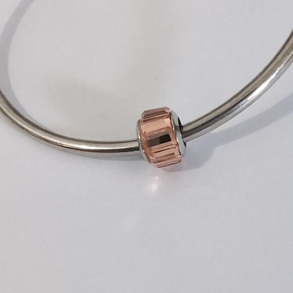 Silver Peach Crystal Spacer Charm for Pandora Style Bracelet - Picture 2 of 3
